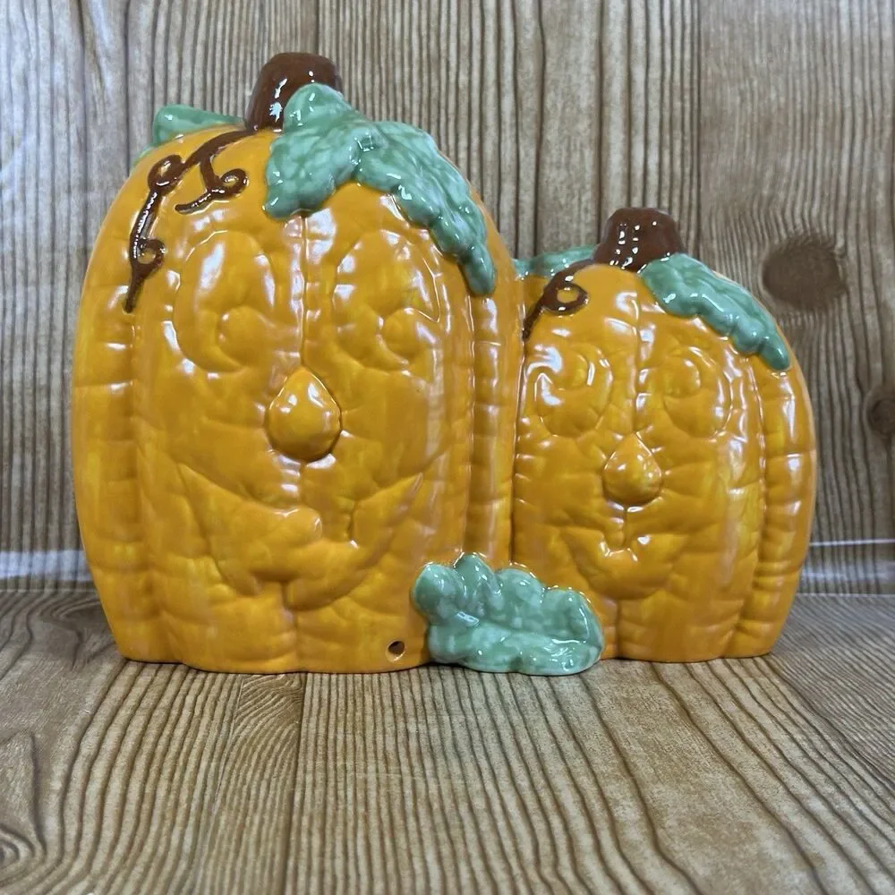 Vintage Ceramic Mold Halloween‎ Pumpkin Hand Painted Jack O Lantern 8”